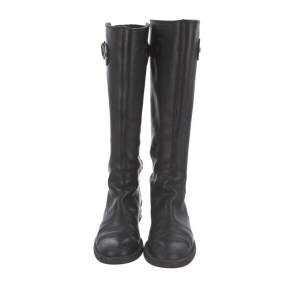 🖤 Giorgio Armani Black Leather Riding Boots Stretch Panel Logo Buckle Size 8.5 - Picture 3 of 9